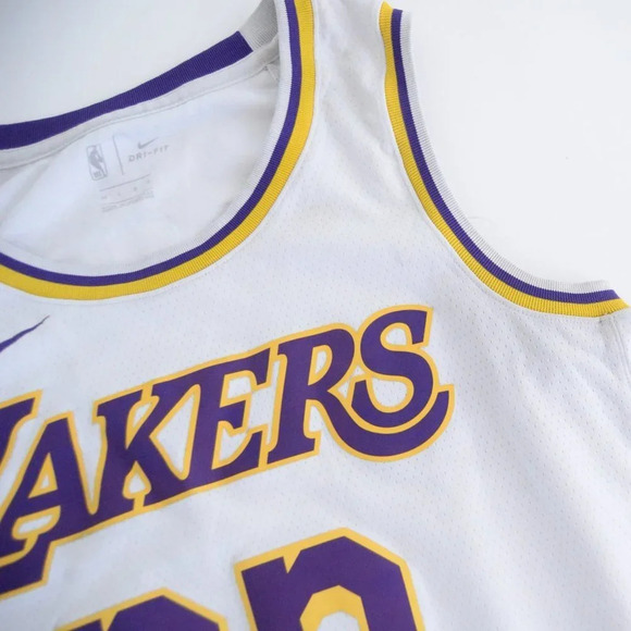 Nike NBA LA Lakers Lebron James White Purple Dri-fit A1G513968F Swingman  Jersey - Picture 10 of 10
